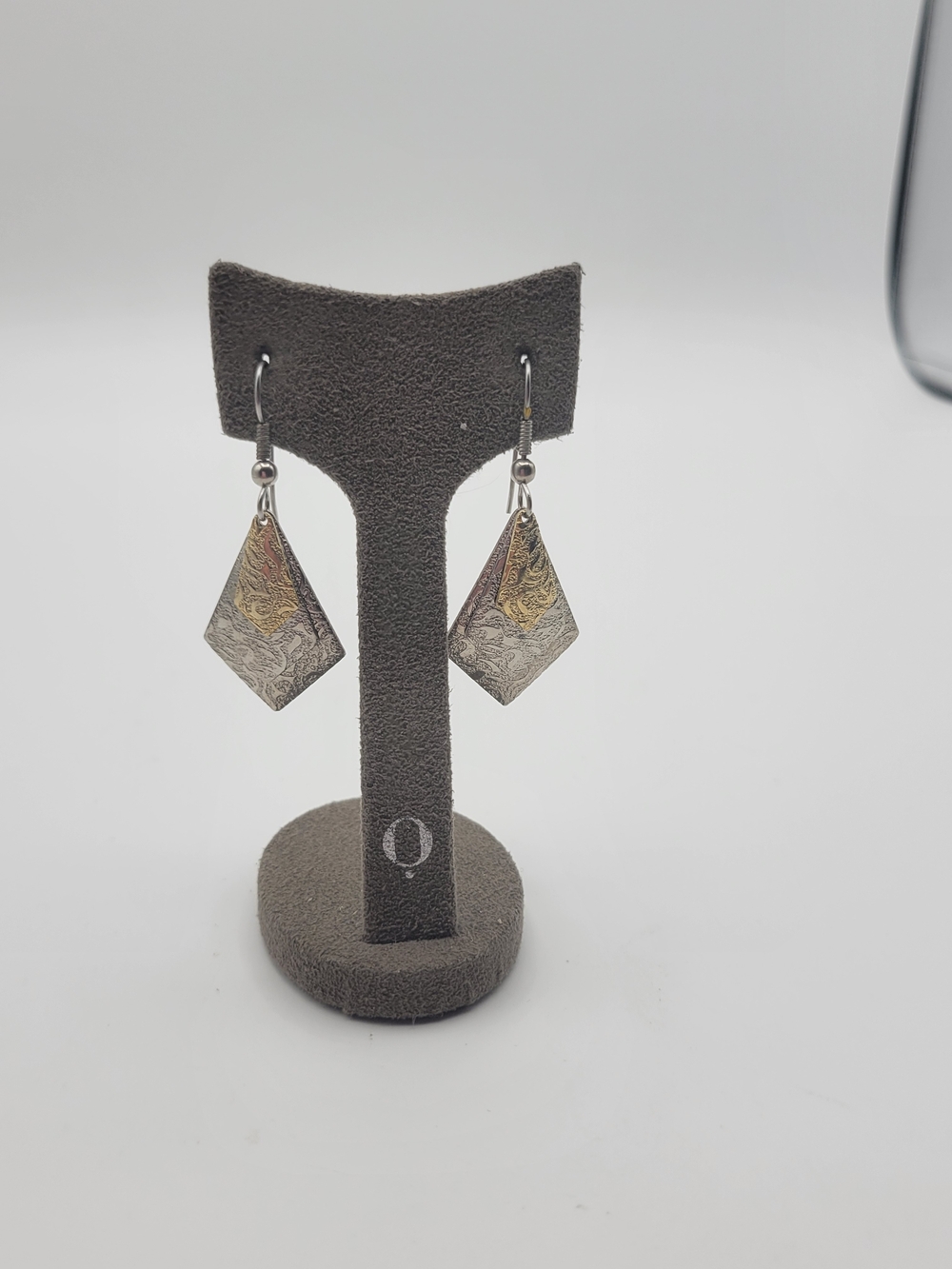 Two-Tone Diamond Shaped Drop Earrings - Silver & Gold